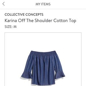 NWT Collective Concepts off shoulder indigo top